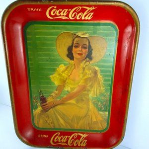 Vintage Coca Cola Tray Lady in Yellow Dress 1938